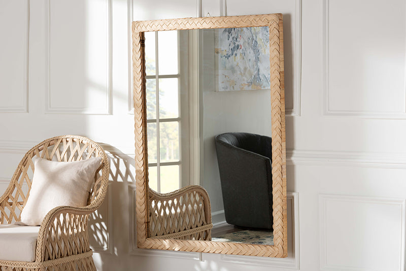 Prunella Japandi Sun Bleached Rattan Wall Mirror