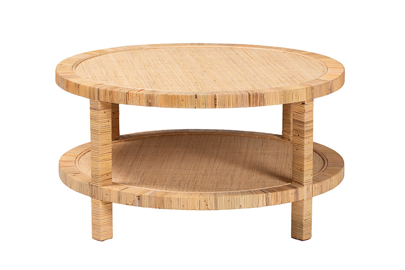 Giolla Bohemian Light Honey Rattan and Mahogany Wood Coffee Table