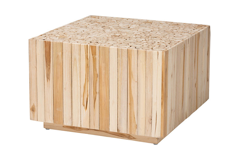 Mendel Bohemian Natural Teak Wood Coffee Table w/Unique Repurposed Wood Logs Baxton