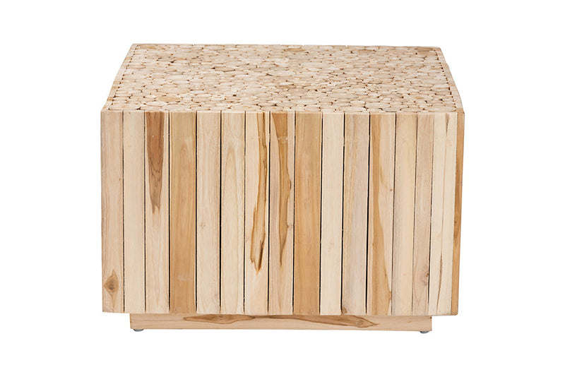 Mendel Bohemian Natural Teak Wood Coffee Table w/Unique Repurposed Wood Logs Baxton