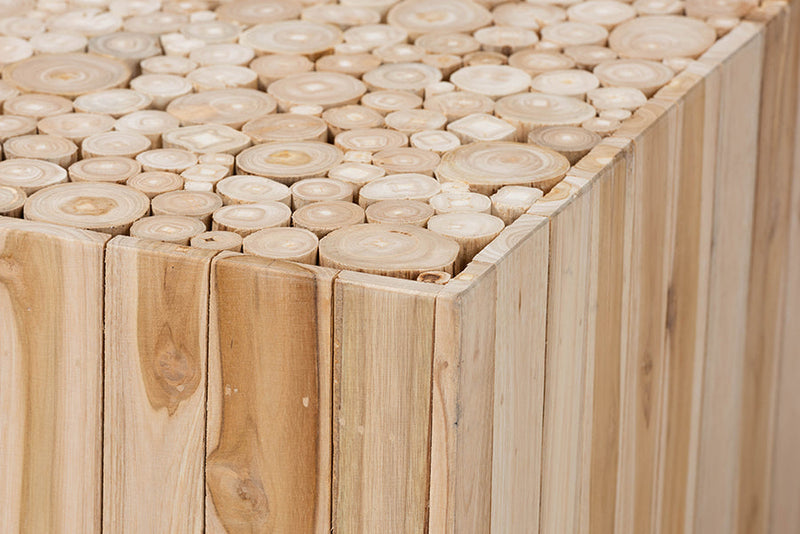 Mendel Bohemian Natural Teak Wood Coffee Table w/Unique Repurposed Wood Logs Baxton