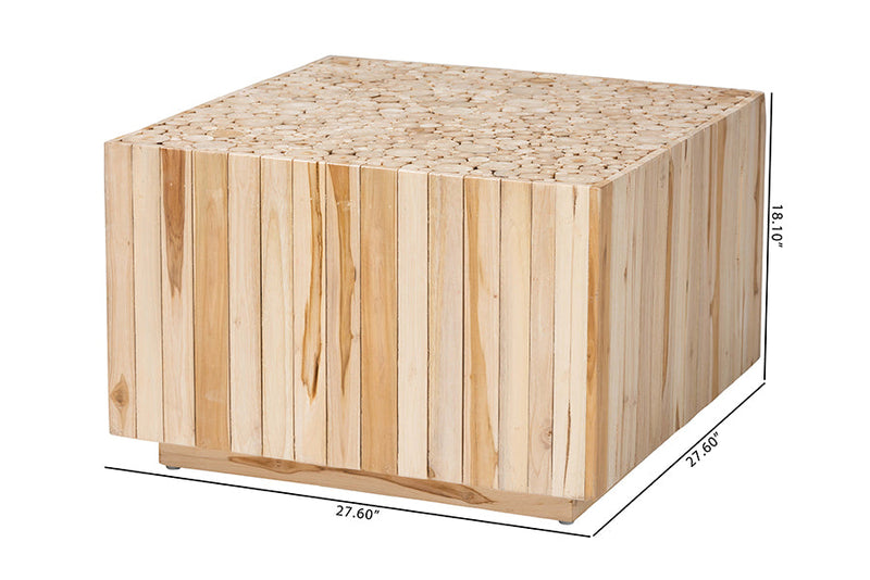 Mendel Bohemian Natural Teak Wood Coffee Table w/Unique Repurposed Wood Logs Baxton