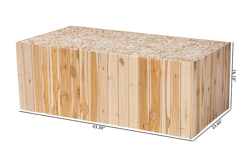 Jude Bohemian Natural Teak Wood Coffee Table w/Unique Repurposed Wood Logs Baxton