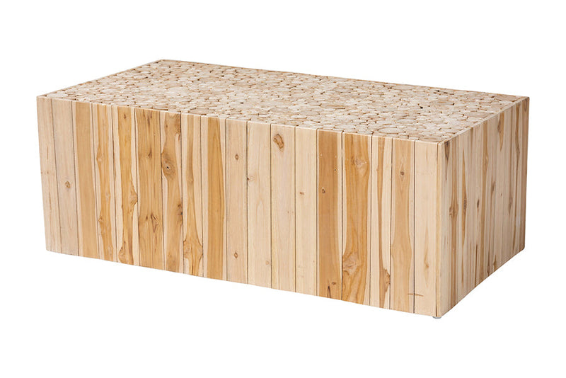 Jude Bohemian Natural Teak Wood Coffee Table w/Unique Repurposed Wood Logs Baxton