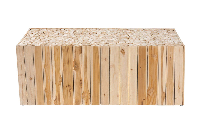 Jude Bohemian Natural Teak Wood Coffee Table w/Unique Repurposed Wood Logs Baxton