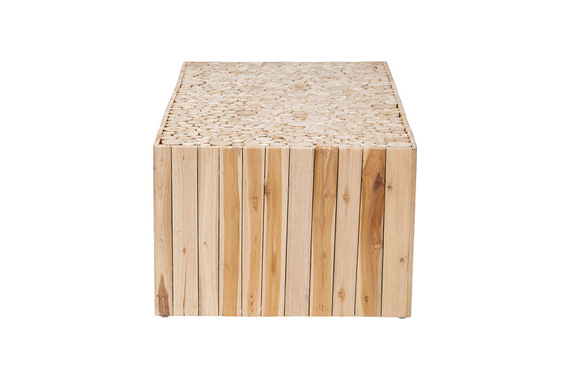 Jude Bohemian Natural Teak Wood Coffee Table w/Unique Repurposed Wood Logs Baxton