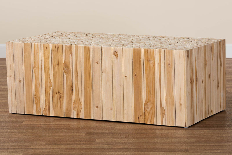 Jude Bohemian Natural Teak Wood Coffee Table w/Unique Repurposed Wood Logs Baxton