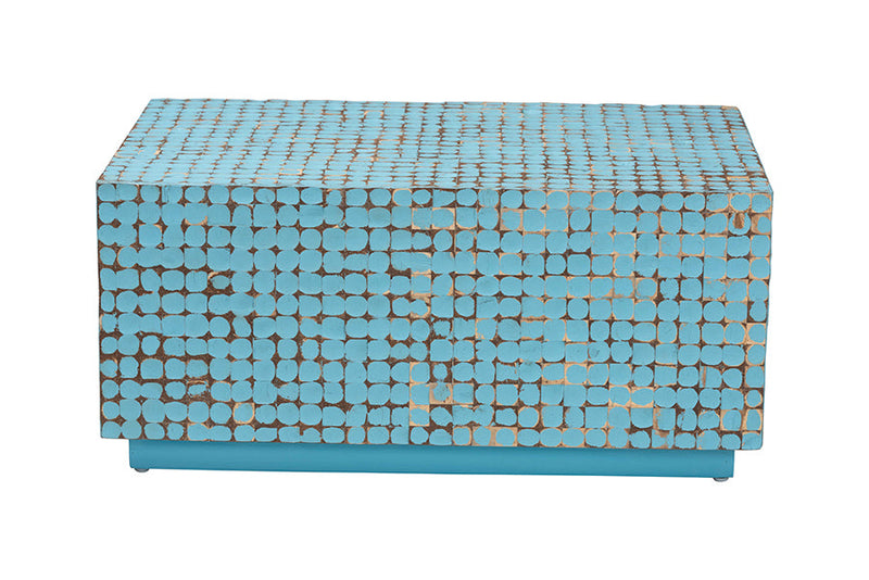 Stella Bohemian Blue Coconut Shell and Acacia Wood Coffee Table Baxton