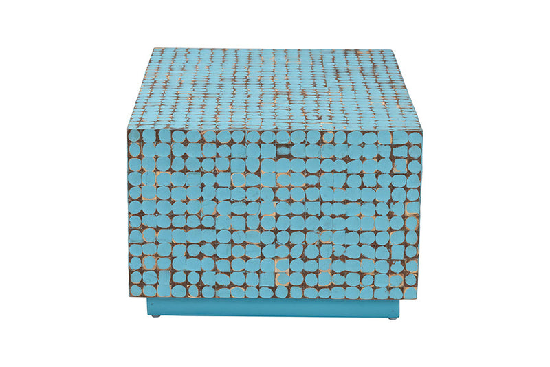 Stella Bohemian Blue Coconut Shell and Acacia Wood Coffee Table Baxton