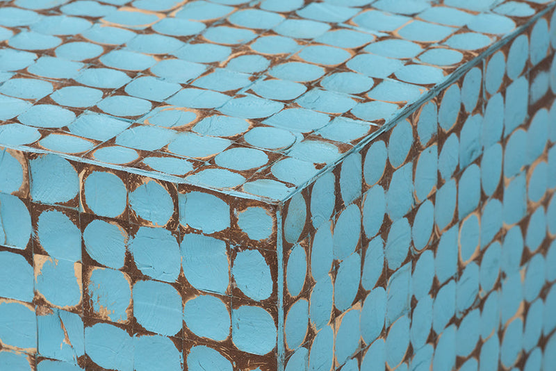 Stella Bohemian Blue Coconut Shell and Acacia Wood Coffee Table Baxton