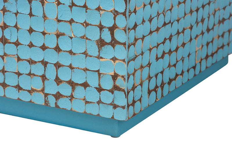 Stella Bohemian Blue Coconut Shell and Acacia Wood Coffee Table Baxton