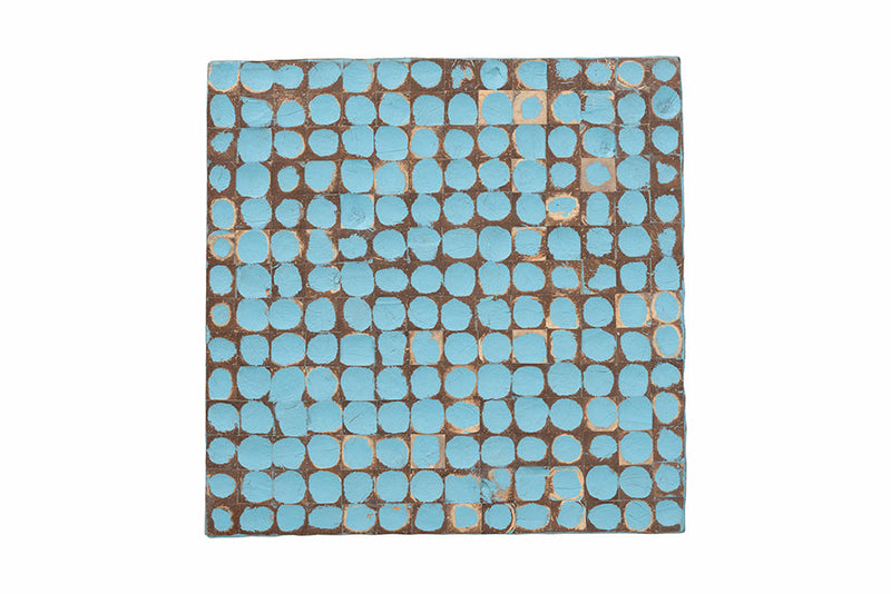 Ryo Bohemian Sky Blue Coconut Shell and Acacia Wood End Table Baxton