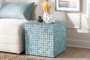 Ryo Bohemian Sky Blue Coconut Shell and Acacia Wood End Table Baxton