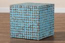Ryo Bohemian Sky Blue Coconut Shell and Acacia Wood End Table Baxton