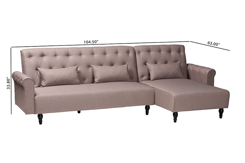 Baylor Retro-Modern Clay Fabric Upholstered Convertible Sleeper Sofa