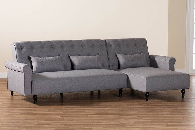 Baylor Retro-Modern Slate Gray Fabric Upholstered Convertible Sleeper Sofa