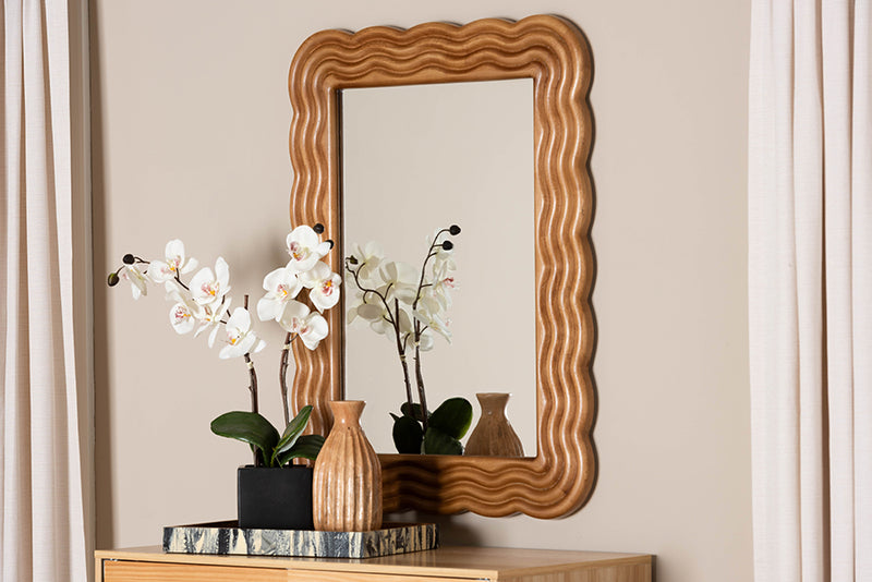 Branson Modern Walnut Brown Scallop-framed Accent Mirror