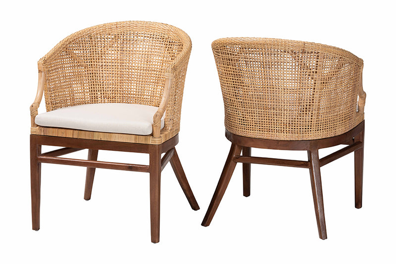 Morana Bohemian Light Honey Rattan and Wood 2-Piece Dining Chair Set