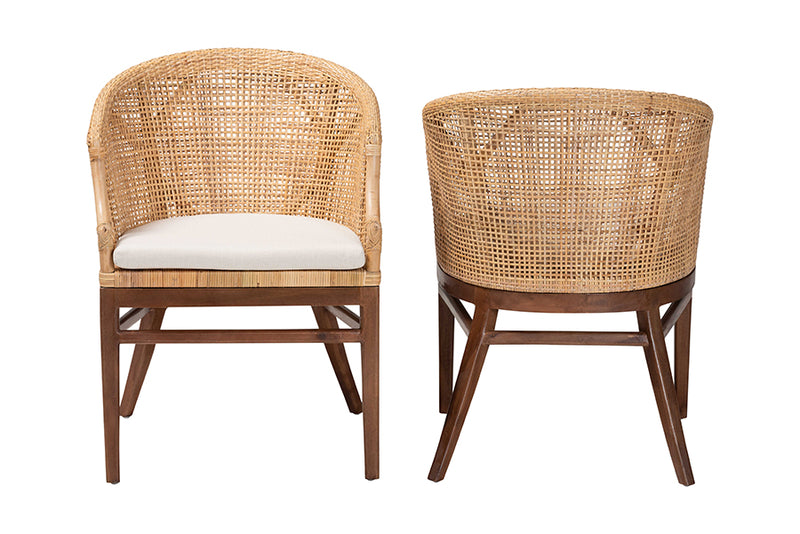 Morana Bohemian Light Honey Rattan and Wood 2-Piece Dining Chair Set