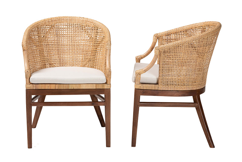 Morana Bohemian Light Honey Rattan and Wood 2-Piece Dining Chair Set