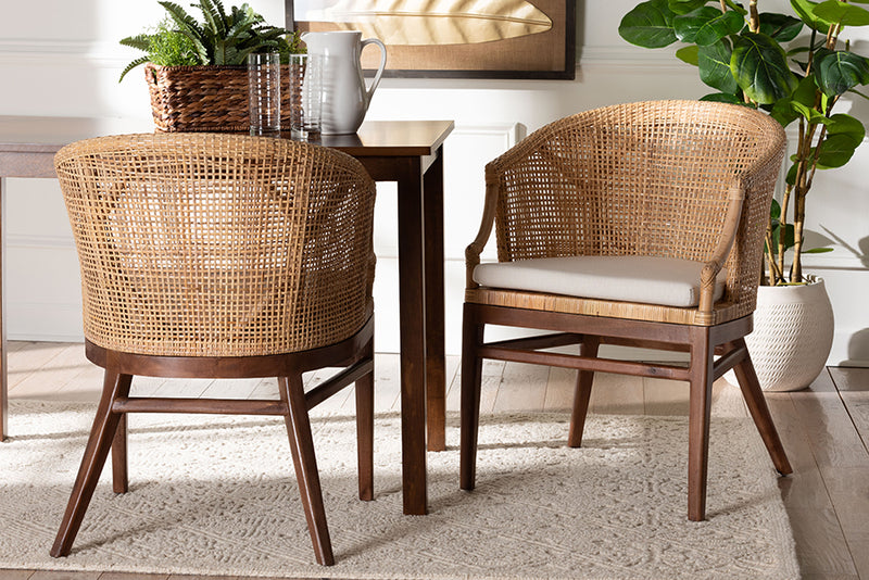 Morana Bohemian Light Honey Rattan and Wood 2-Piece Dining Chair Set