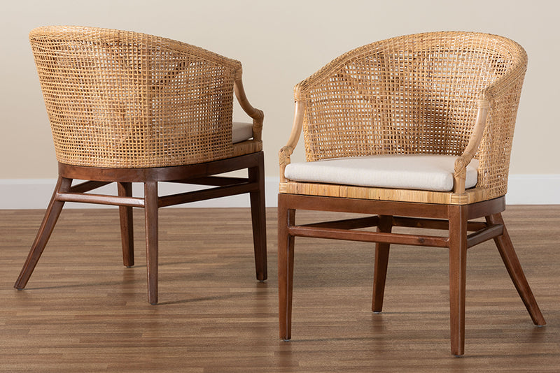 Morana Bohemian Light Honey Rattan and Wood 2-Piece Dining Chair Set