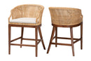 Morana Bohemian Light Honey Rattan and Wood 2Pc Counter Stool Set Baxton