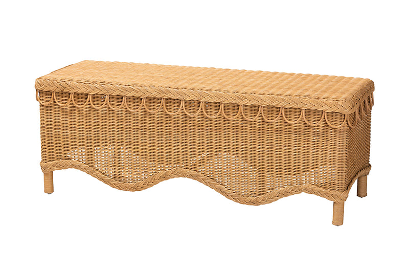 Jaden Bohemian Light Honey Rattan Accent Bench w/Scallop border