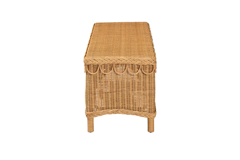 Jaden Bohemian Light Honey Rattan Accent Bench w/Scallop border