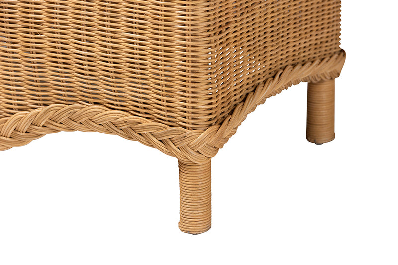 Jaden Bohemian Light Honey Rattan Accent Bench w/Scallop border