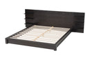 Adelino Modern Ebony Black Wood Queen Size Platform Bed w/Shelves Baxton