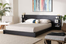 Adelino Modern Ebony Black Wood Queen Size Platform Bed w/Shelves Baxton
