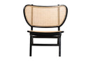 Cian Bohemian Black Mahogany Wood and Woven Rattan Accent Chair Baxton