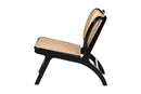 Cian Bohemian Black Mahogany Wood and Woven Rattan Accent Chair Baxton