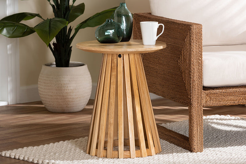 Noemie Modern Slatted Acacia Wood End Table Baxton