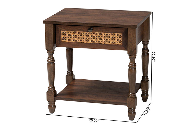 Eiko Dark Brown Nightstand w/Rattan Baxton