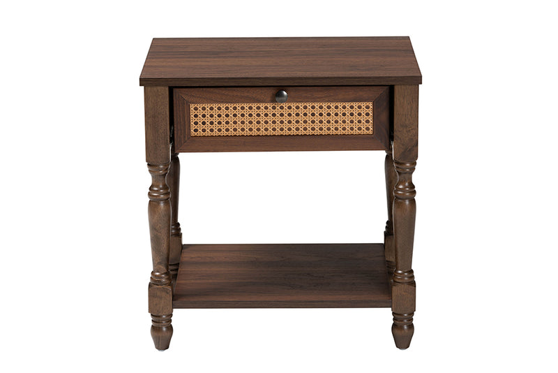 Eiko Transitional Dark Brown Nightstand w/Rattan