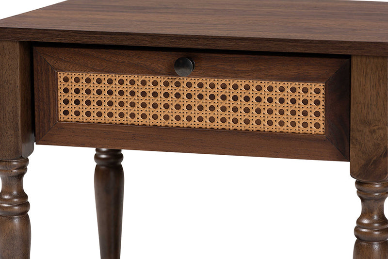 Eiko Dark Brown Nightstand w/Rattan Baxton