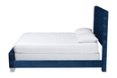 Lucine Navy Blue Velvet Fabric Queen Size Panel Bed Baxton