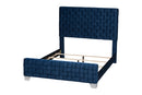 Lucine Navy Blue Velvet Fabric Queen Size Panel Bed Baxton