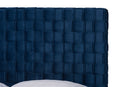 Lucine Navy Blue Velvet Fabric Queen Size Panel Bed Baxton