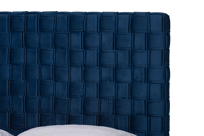 Lucine Glam and Luxe Navy Blue Velvet Fabric Queen Size Panel Bed