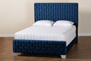 Lucine Navy Blue Velvet Fabric Queen Size Panel Bed Baxton