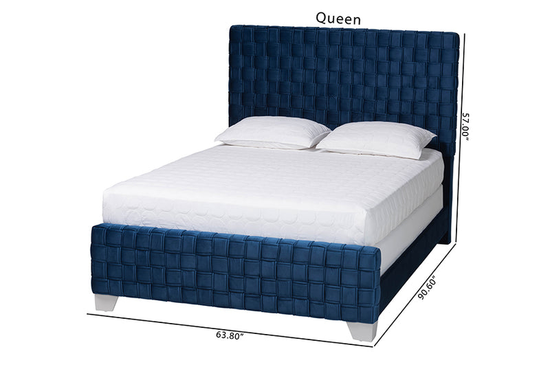 Lucine Glam and Luxe Navy Blue Velvet Fabric Queen Size Panel Bed