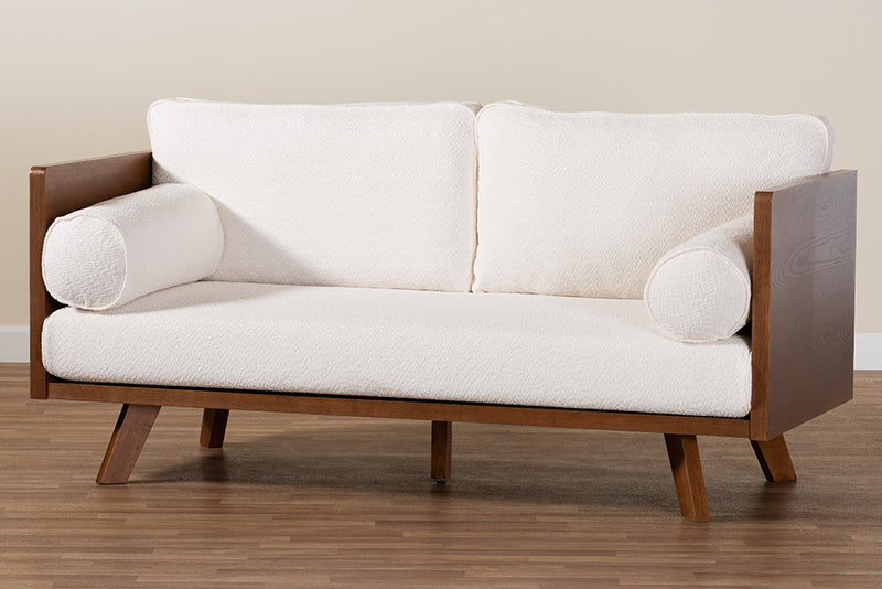 Gradisca Mid-Century Modern Cream Boucle Fabric Sofa