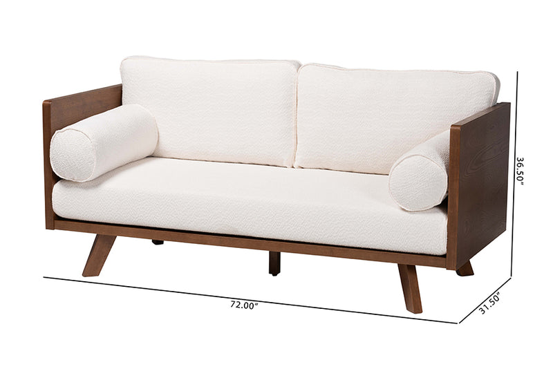 Gradisca Mid-Century Modern Cream Boucle Fabric Sofa