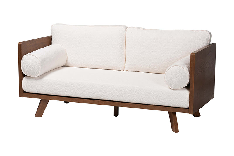 Gradisca Mid-Century Modern Cream Boucle Fabric Sofa