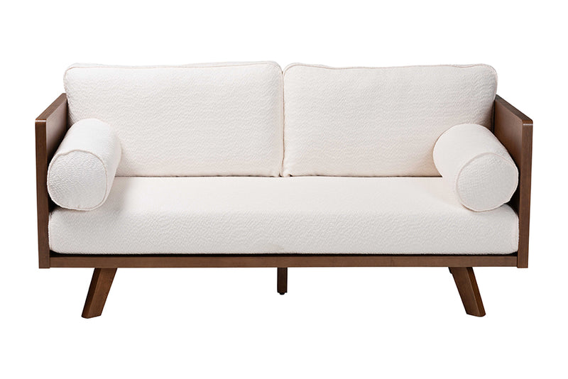 Gradisca Mid-Century Modern Cream Boucle Fabric Sofa