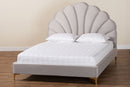 Airell Light Gray Velvet Seashell-Headboard Queen Size Platform Bed Baxton