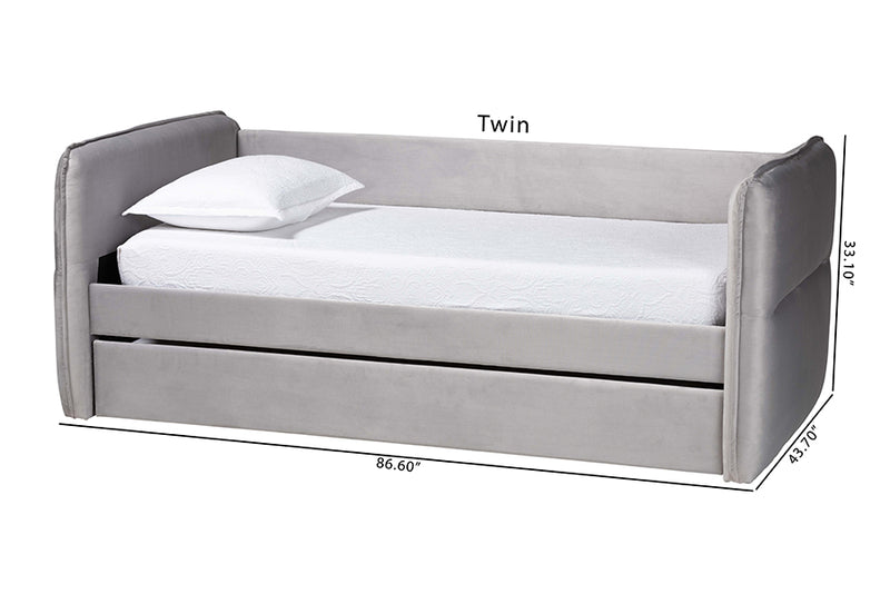 Parkin Modern Light Gray Velvet Fabric Twin Size Daybed w/Trundle